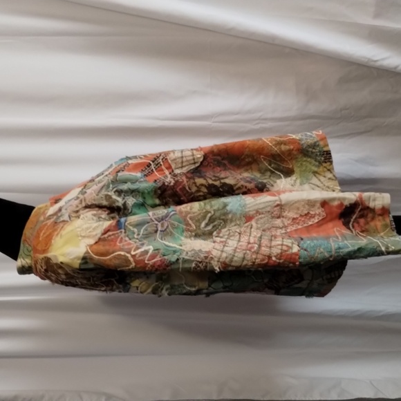 Chico's mandarin button front tapestry patchwork cotton loose fitting jacket top - Picture 4 of 10